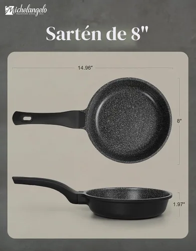 Vista 8 de MICHELANGELO - Sartén antiadherente de 8 pulgadas, sartén para huevos