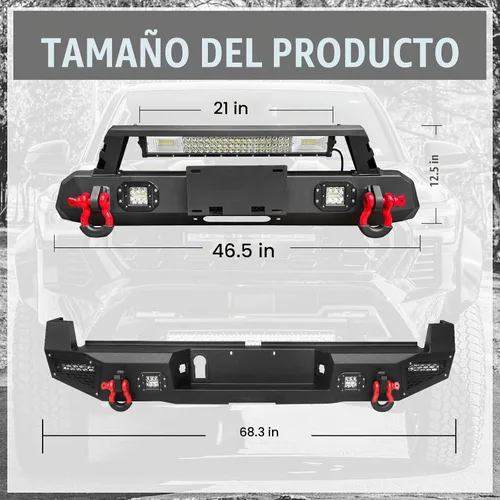 Vista 3 de Juego de parachoques delanteros y traseros compatible con T-acoma de 3ª generación 2016-2023, acero negro texturizado con placa de cabrestante y 7