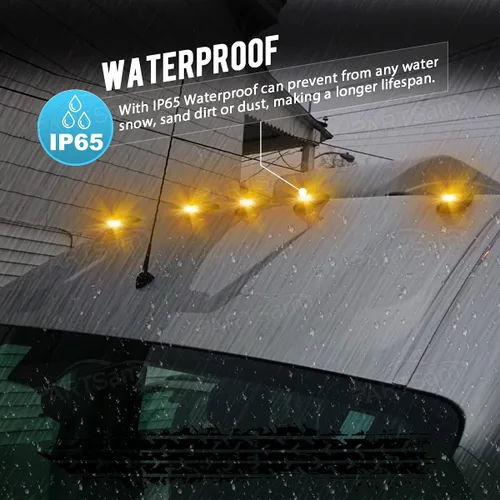 Vista 3 de Partsam Luz de cabina ámbar con forma de lágrima, 9 LED, 5 unidades, luz delantera y trasera superior para techo con paquete de cableado para Lente