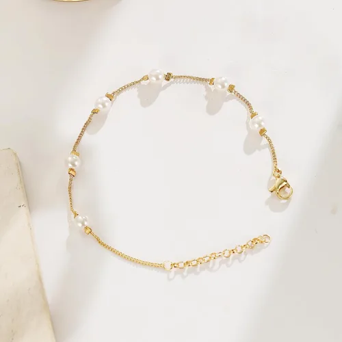 Vista 6 de Collner Pulsera delicada de oro para mujer, chapada en oro de 14 quilates, ligera, pulsera de cadena de espiga de espiga con círculo, dije