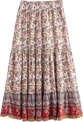 Vista 47 de Milumia Women Boho Vintage Floral Print Long Skirt Summer Tiered Maxi Skirt