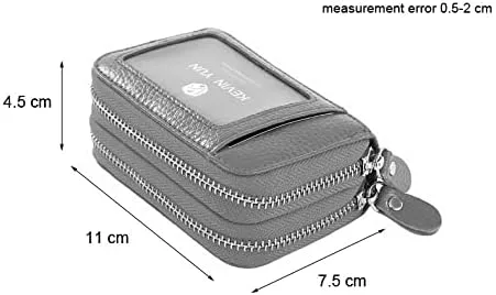 Vista 2 de Portatarjetas de identificación para mujer, de cuero con doble cremallera para mujer, cartera de crédito de gran capacidad