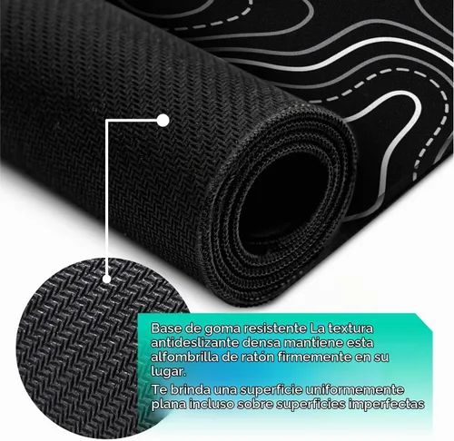 Vista 7 de Pixiecube Alfombrilla de ratón minimalista con mapa topográfico - Alfombrilla de ratón con borde cosido extendido XXL. Alfombrilla de escritorio