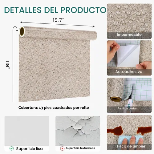 Vista 8 de VEELIKE - Papel de contacto de granito de 15.7 pulgadas x 118 pulgadas para encimeras. Papel tapiz adhesivo impermeable de granito para pegar
