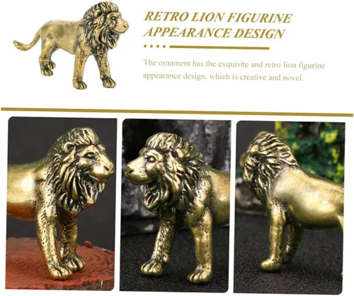 Vista 3 de 2 piezas de latón león adorno figura de león ornamento casa adornos feng shui león estatua de león té mascota prosperidad estatua guardián león
