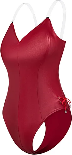 Vista 3 de Conjunto de traje de disfraz de conejito para mujer, una sola pieza, con accesorios, Rojo, 5XL