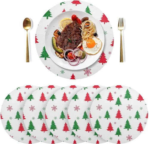 Vista 3 de Green Red Christmas Trees Round Place Mats, Heat Resistant Non Slip Table Placemat Washable for Kitchen one sizex1