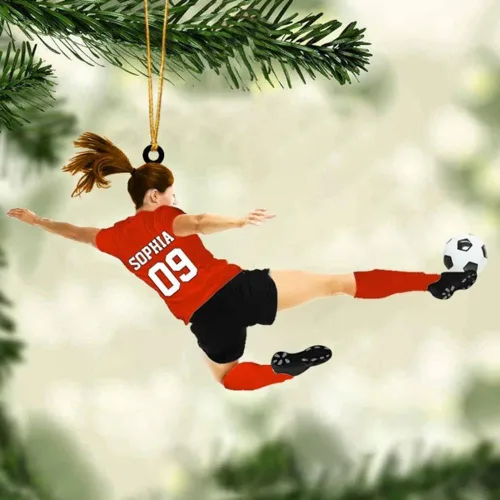 Vista 14 de Adorno de Navidad personalizado para jugadores de fútbol, nombre y número personalizados, regalo para los amantes del fútbol, marido, cumpleaños