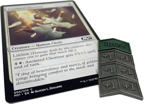 Vista 5 de Citadel Black MTG - Contadores de palabras clave de metal, juego de 24 fichas reversibles, incluye bolsa de cordón, acabado de metal antiguo