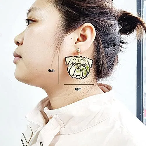 Vista 3 de Pendientes colgantes con diseño de Bulldog de acrílico para perros y niñas amantes de mascotas