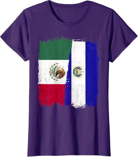 Vista 13 de Camiseta con la bandera mexicana de El Salvador con la mitad de la bandera mexicana de El Salvador