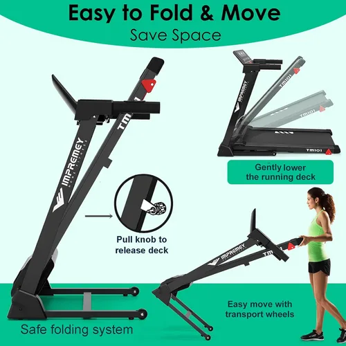 Vista 6 de Impremey Caminadora plegable con inclinación, cinta de correr eléctrica con correa de correr grande de 42" x 16", monitor de frecuencia cardíaca