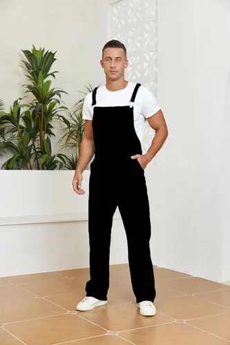 Vista 2 de Overol de mezclilla para hombre, ajustado, elástico, a la moda, con bolsillos