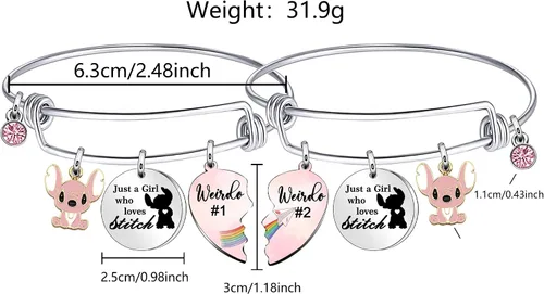 Vista 2 de Ketaki 2 pulseras Weirdo 1 Weirdo 2, mejor amiga, regalos para niñas y mujeres, cumpleaños, Navidad, graduación, amistad, joyería con dije de Just A