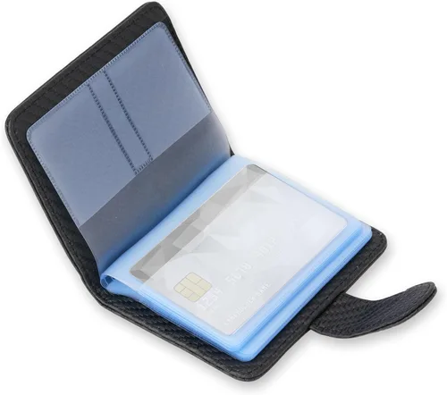 Vista 13 de Wisdompro Soporte para tarjetas de crédito, cartera delgada de cuero con bloqueo RFID, protector organizador de tarjetas de débito