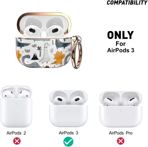 Vista 2 de wenew Funda para AirPod 3, AirPods de 3ª generación, para mujer, LED, visible, resistente, soporte de carga inalámbrica (Dino)