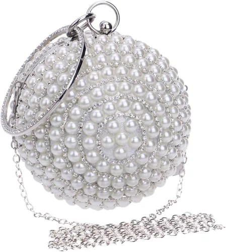 Vista 3 de Tngan Bolso de noche para mujer, bola redonda, bolso de boda, bolso de perlas artificiales