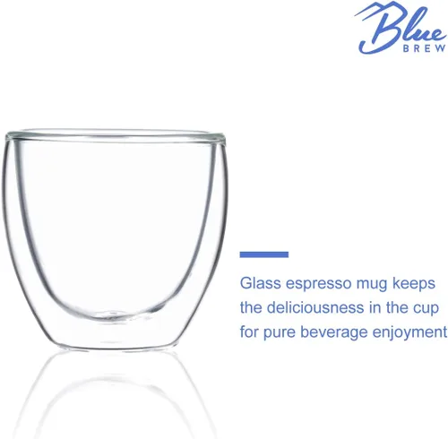 Vista 2 de BLUE BREW Vasos Expresso Shots de 2.5 onzas, vasos de café de vidrio aislado de doble pared, juego de 2, vasos de café aptos para microondas