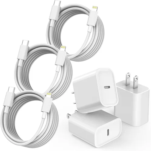 Vista 10 de Cargador para iPhone 16/15 Pro Max de carga rápida, bloque de cargador USB C de 20 W, paquete de 3 cables de carga rápida tipo C, cable de carga