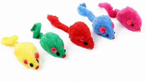 Vista 6 de 12 piezas de juguetes de ratón para gatos, juguetes de ratones de felpa sintética para gatos con cuerpo de plástico, juguetes interactivos de hierba