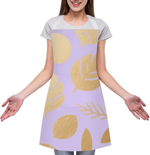 Vista 3 de MUSM Apron for Adults - 27.6 X 31.5 Inch, Heavy-Duty Polyester Aprons with Two Large Pockets, Waterproof Leaf Print Pattern Kitchen Apron for
