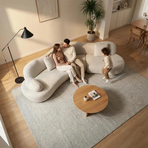 Vista 16 de SSC SATITUNCASA - Sofá modular curvo de 102.36 pulgadas, acogedor sofá Boucle para sala de estar, sofá de 4 plazas color crema con almohadas, sofá
