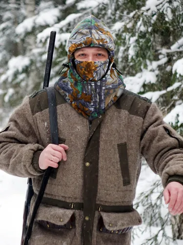 Vista 6 de 3 piezas de pasamontañas camuflaje para caza, máscara facial Sherpa con capucha, cubierta facial resistente al viento para clima frío, deportes