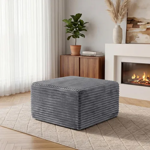 Vista 39 de Sofá otomano modular de pana de 28 pulgadas sin hueso, sofá otomano seccional para sala de estar, color beige
