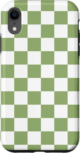 Vista 24 de Funda clásica a cuadros para iPhone 13 Pro Max, color verde salvia y blanco