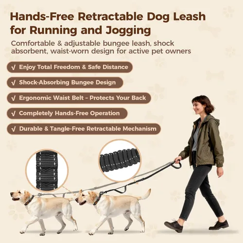 Vista 6 de Correa táctica desmontable y resistente para perro, correa elástica de absorción de golpes de 9.7 pies con mango acolchado, clip de metal