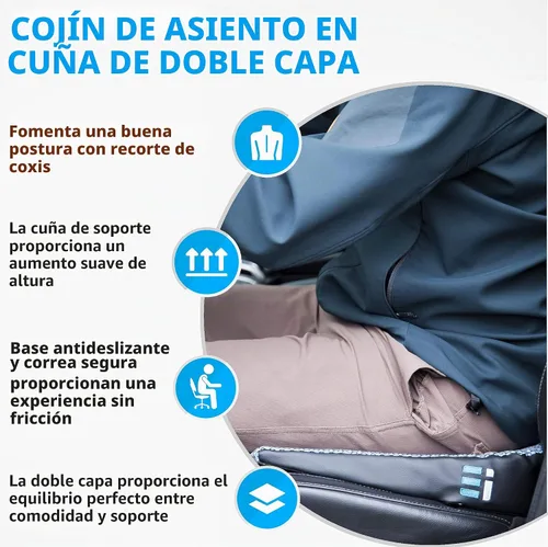 Vista 5 de Cojín de espuma viscoelástica para asiento de automóvil para conducir, cojín ergonómico de cuña para dolor de espalda, alivio de la ciática