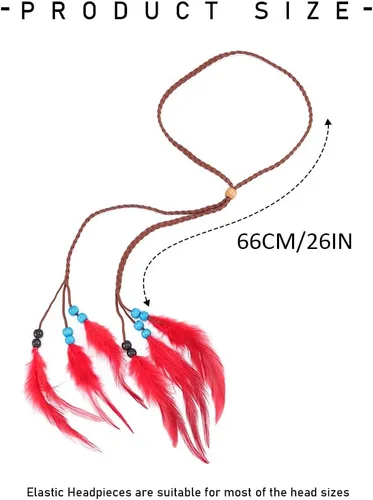 Vista 4 de GORTIN Diadema de plumas bohemias, diadema de plumas indias rojas, diadema gitana, diadema hippie, festival, fiesta, disfraz, diadema, festival