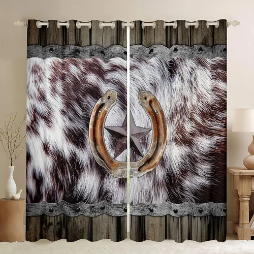 Vista 19 de Cortinas de ventana de herradura con estrellas de Texas, cortinas de granero de madera rústicas occidentales, 38 pulgadas de ancho x 45 pulgadas