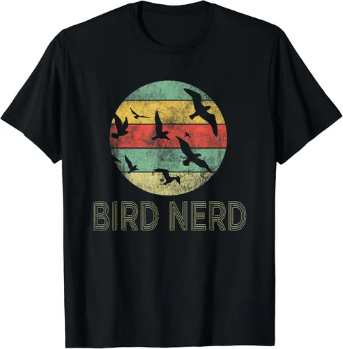 Vista 2 de Retro Birding Bird Watching Nerd Camiseta divertida de observador de aves, Negro