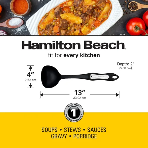 Vista 6 de Hamilton Beach Cuchara de plástico para cocinar Mango antideslizante de nailon largo y suave al tacto de 13 pulgadas Antiadherente resistente al