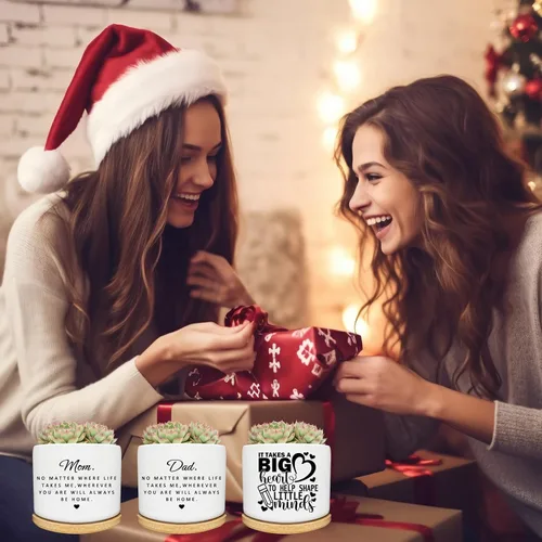 Vista 7 de Maceta para Suculentas para Papá - Linda Maceta de 3 Pulgadas Regalo para Papá de Hija o Hijo con Bandeja de Bambú, Mejores Regalos de Jardinería