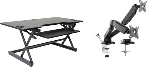 Vista 56 de Rocelco - Convertidor de escritorio para trabajar de pie con altura ajustable de 32 pulgadas - Estación de trabajo para computadora sentada o de pie