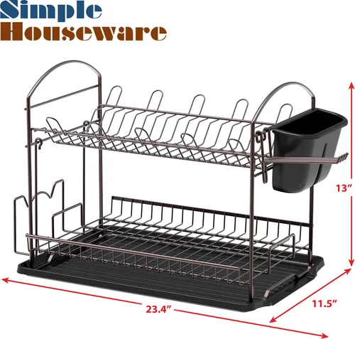 Vista 6 de Simple Houseware - Secador de platos de 2 niveles con escurridor, color bronce