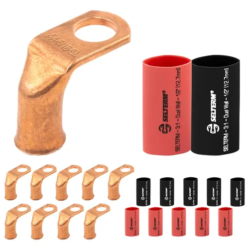 Vista 127 de SELTERM - 5 terminales de anillo resistentes para cable de batería, calibre 1/0 AWG, pernos de 1/2 pulgadas, terminales de calibre 0, ojales