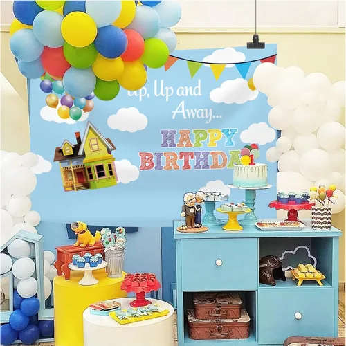 Vista 4 de UP - Fondo de fotografía para fiesta de cumpleaños, decoración de fiesta de cumpleaños para niños, decoración de fiesta de cielo azul y nubes