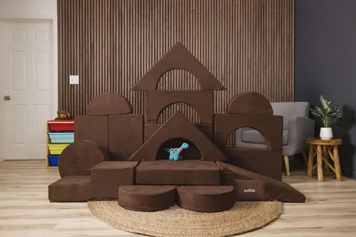 Vista 11 de FOAMOH Castle Sofa Sand - Sofá personalizable de 14 piezas para juegos imaginativos y fácil almacenamiento con almohada personalizable