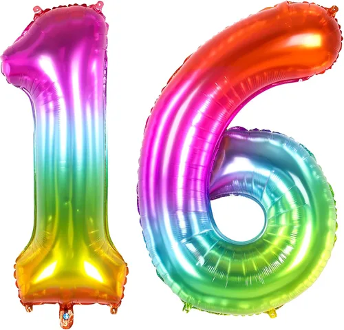 Vista 9 de Globo numérico, globos numéricos gigantes de 40 pulgadas para decoraciones de cumpleaños arco iris, globos numéricos grandes de 0 de mylar
