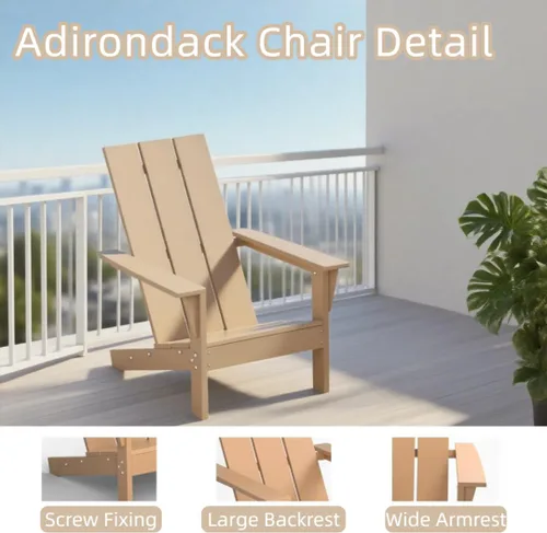 Vista 4 de 3 sillas Adirondack resistentes a todo tipo de clima, silla Adirondack de plástico HDPE con mesa de textura de madera, silla de césped para piscina