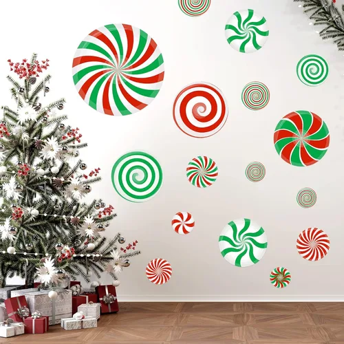 Vista 2 de 126 Piezas de Adhesivos de Pared de Navidad, Decoraciones de Dulces de Navidad, Adhesivos de Pared de Navidad, Adhesivos de Suelo de Menta para Rojo