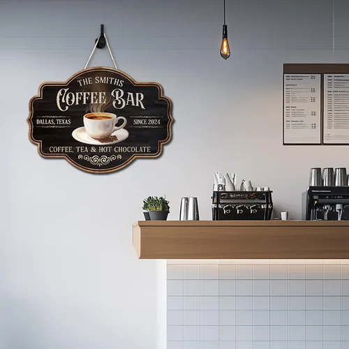 Vista 6 de THUYPT Letrero de Café Personalizado, Placa de Letrero de Café de Madera para Colgar en la Pared Decoraciones de Bar de Café, Estación de Café
