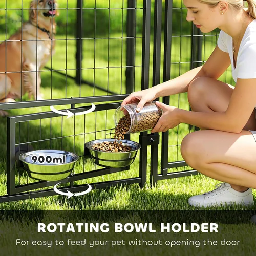 Vista 4 de PawHut Perrera para perros al aire libre de 10' x 10' x 6' con cuencos giratorios de 360°, plateado