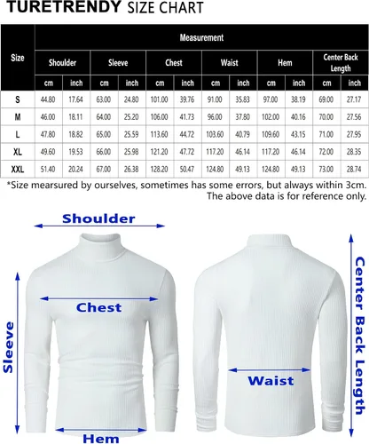 Vista 6 de TURETRENDY Camisetas elásticas para hombre, cuello alto, manga larga, de punto, casual, ajustadas, básicas