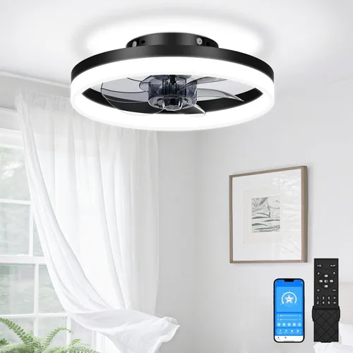 Vista 17 de VOLISUN Ventiladores de techo pequeños de 13 pulgadas con luces y control remoto, ventiladores de techo de perfil bajo con luz, luz de techo LED