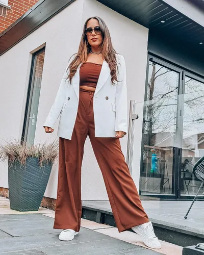 Vista 5 de GRAPENT Pantalones de pierna ancha para mujer, para trabajo, negocios, casual, de cintura alta, pantalones de vestir fluidos para la oficina