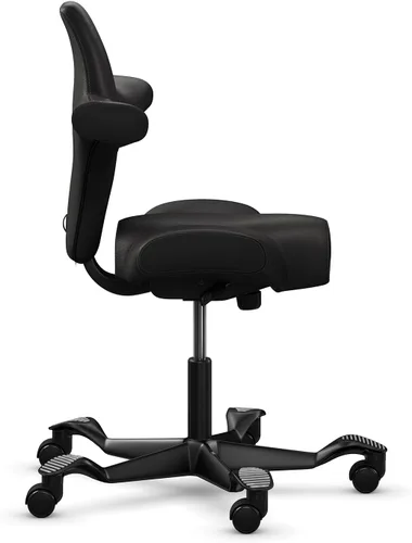 Vista 5 de HAG Capisco Silla de escritorio estándar ajustable, marco negro, asiento negro de vinilo ónix